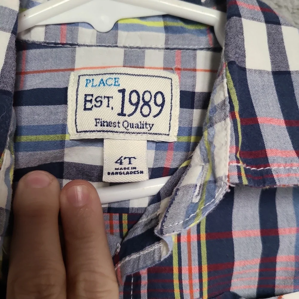 PLACE Boys Plaid Button Down Shirt 4T Long Sleeve Cotton Casual‎
